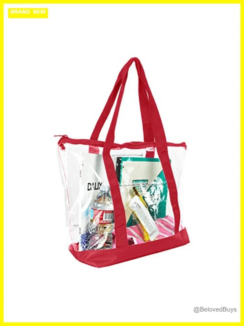 Clear PVC Shopping Tote with Zipper Top, Security Work Bag, Large Shoulder